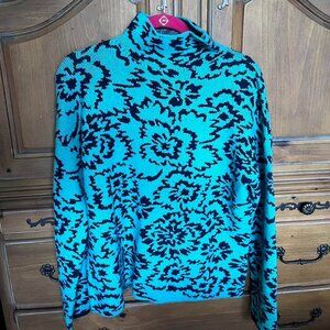 Floral Patterned Blue and Black Sweater